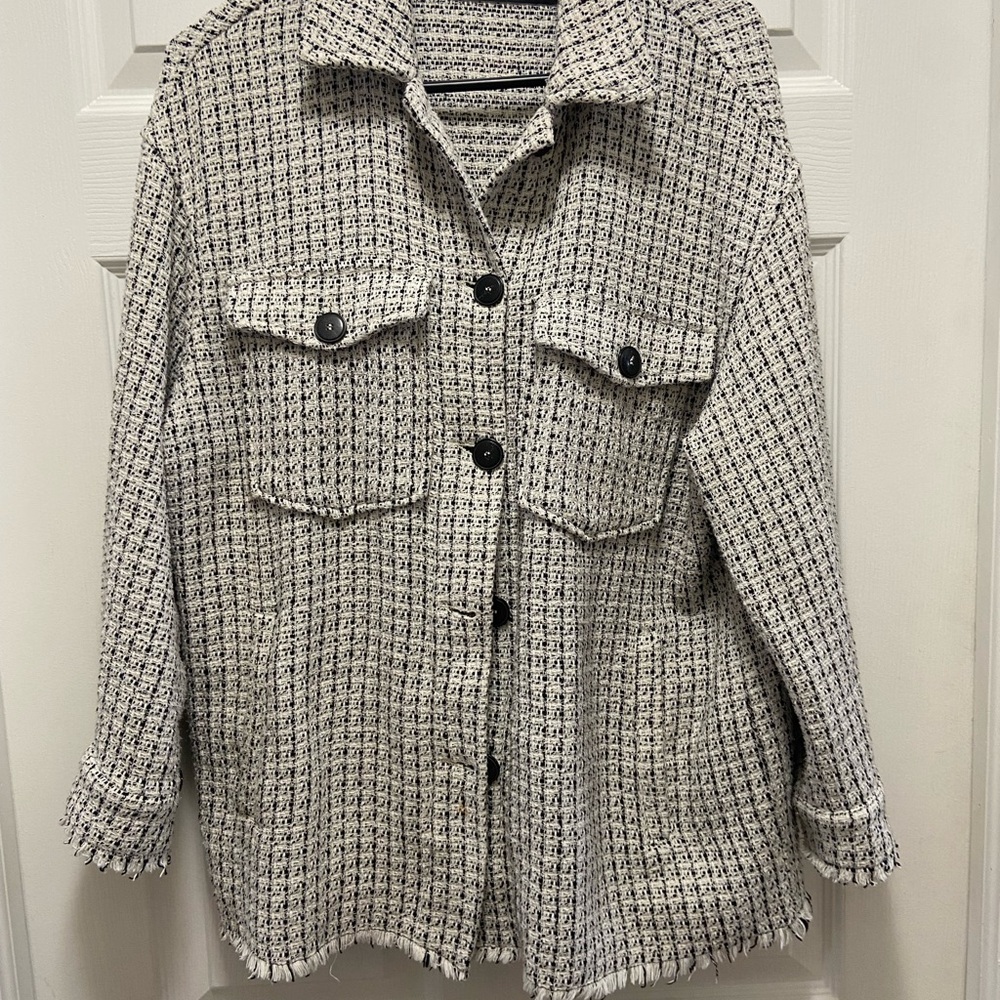 Zara Black and White Textured Blazer